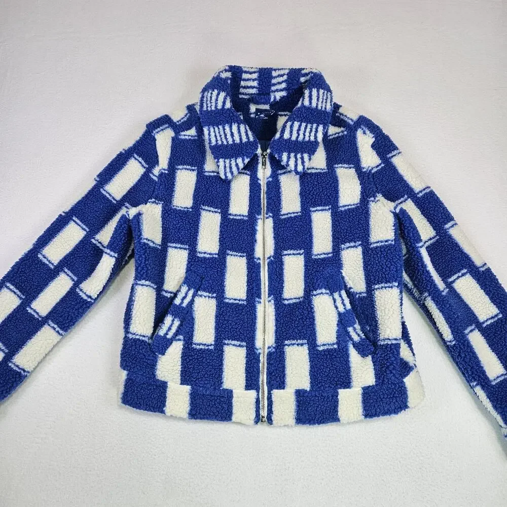 Mother Revolve Kickstand Jacket S Ice Cube Sherpa Coat Checkered Blue White Cozy - Picture 11 of 16